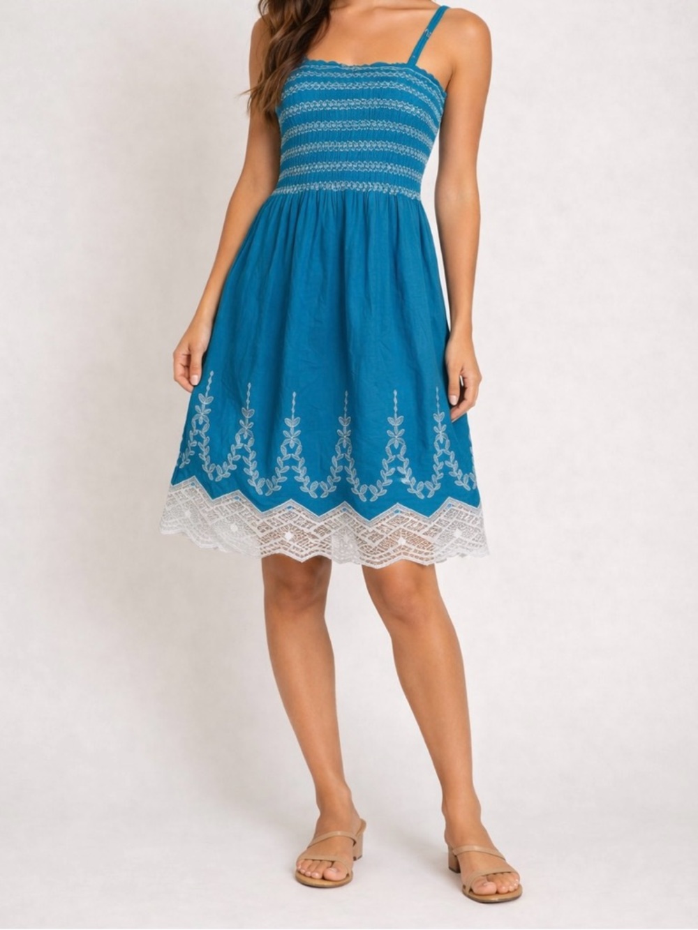 Magic Turquoise Smocked Embroidered Sundress Size M